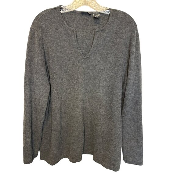 NY&CO Gray Long Sleeve Knit Top V-Neck Slit Cuff Womens XL Polyester/Rayon - Picture 1 of 5